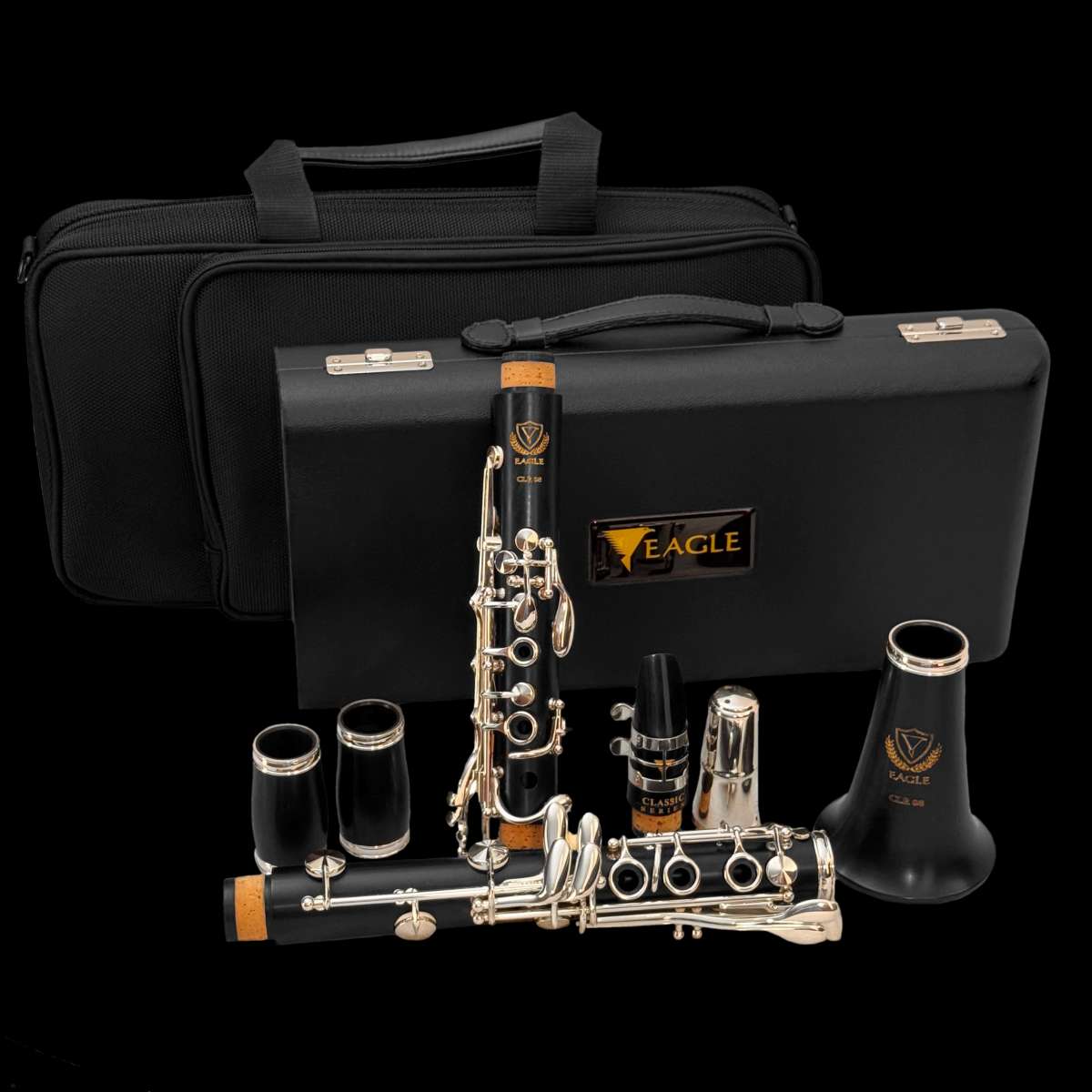 clr08-clarinete-madeira-rosewood-jacaranda-eagle-detalhe02 estojo de clarinete de madeira jacaranda eagle clr08 chaves prateadas