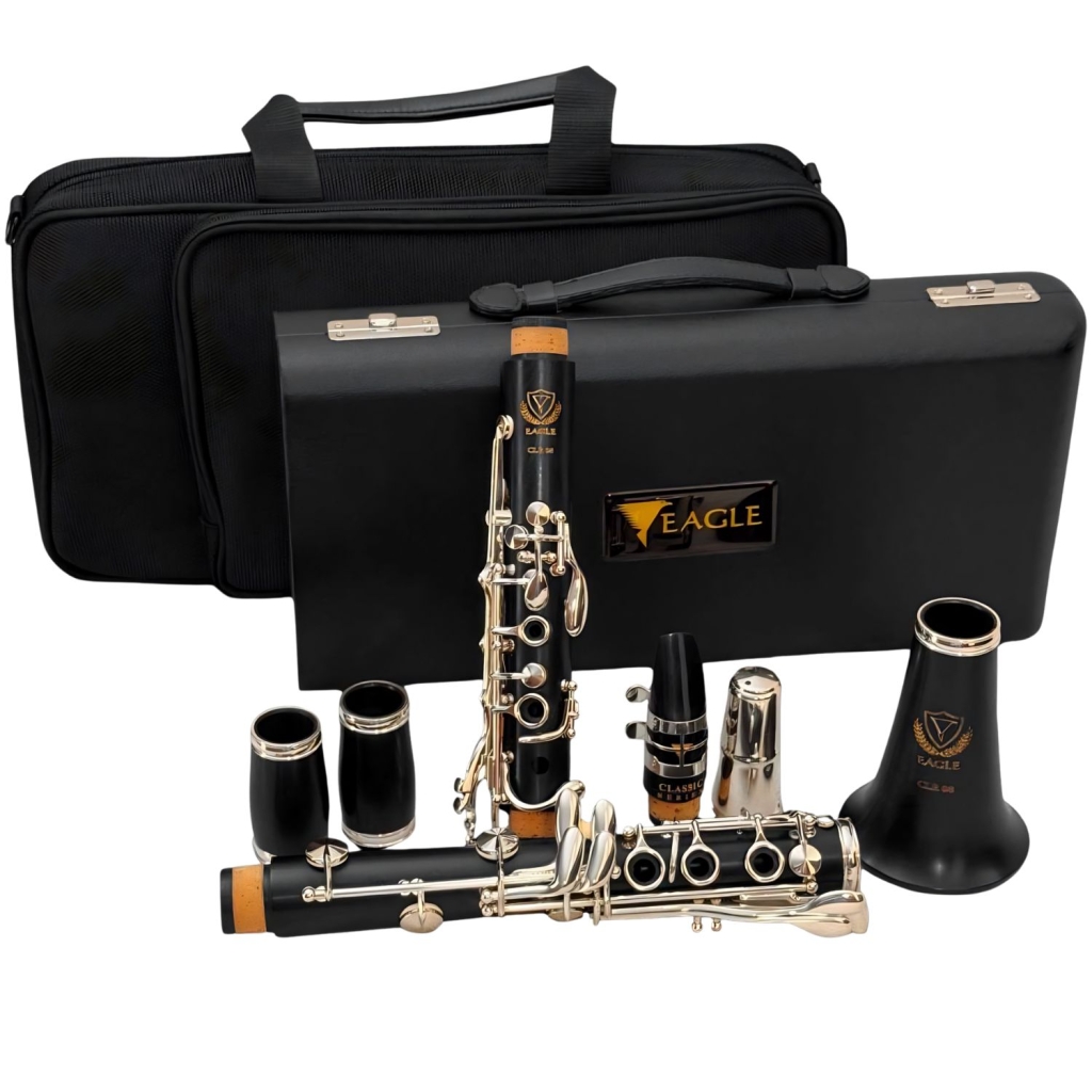estojo de clarinete de madeira ebano eagle clr08 chaves prateadas