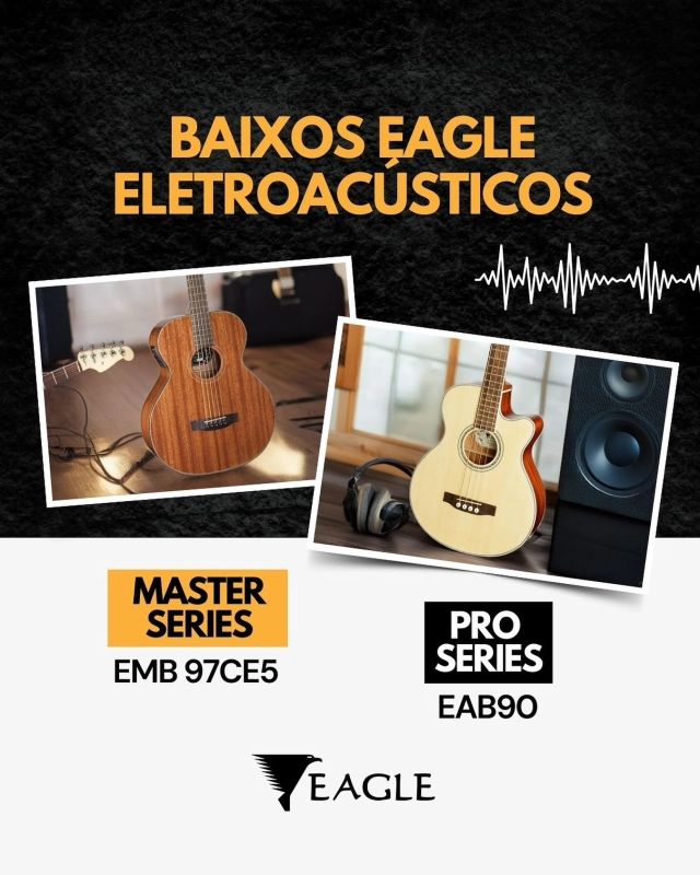 🔊 Graves que ecoam na alma! Com os baixos Eagle eletroacústicos, você tem potência e clareza em cada nota 🤩. Gostaram?  #instrumentosmusicais #instrumentos #baixista #coisademusico #baixoseagle